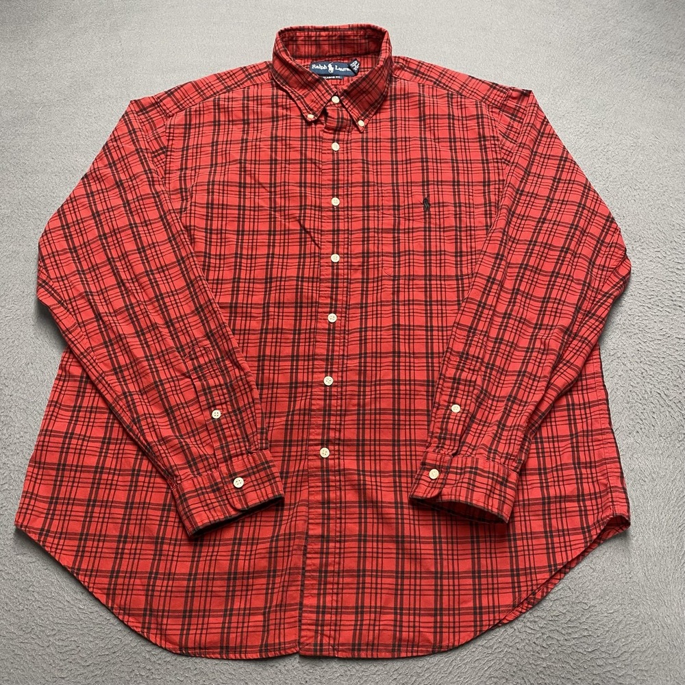 Ralph Lauren Shirt Mens XL Red Black Plaid Classic Fit Button‎ Down Pony Logo